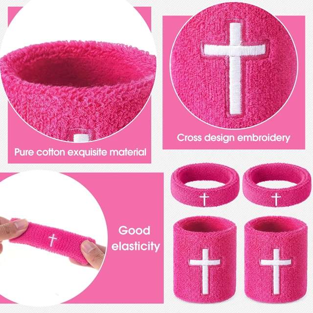 Alt view image 4 of 7 - Cross Bicep & Wrist Bands Absorbent Sweatband Set Christian, Breathable Soft Cotton, Wristbands Armbands for Football Baseball Players Sports Accessories, Men and Women