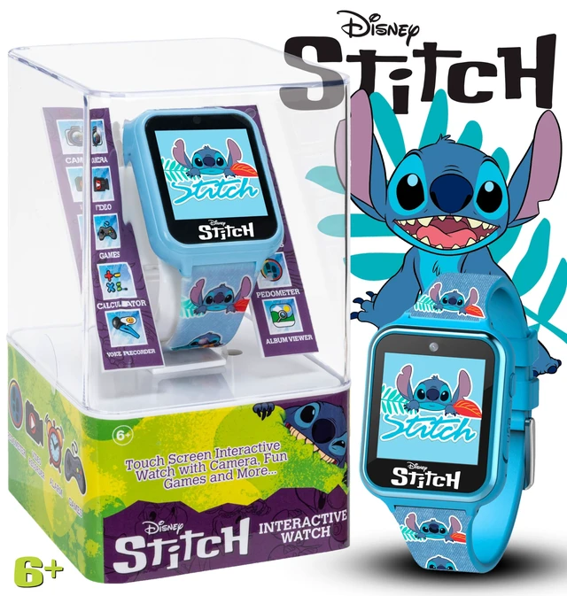Alt view image 2 of 7 - Disney Stitch Kids Smart Watch with 10 Customizable Faces, Camera, Voice Recorder, Calculator, and Step Counter Touchscreen Interactive Watch for Kids Blue Silicone Strap