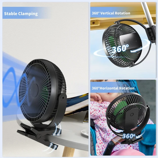 Alt view image 5 of 6 - Clip on Fan, Rechargeable Portable Fan, 8 Inch Small Desk Fan - 10000mAh Battery Powered Fan with 4 Speed, 360° Rotation Personal Fan Suitable for Golf Cart, Bedroom, Travel and Camping (Green)