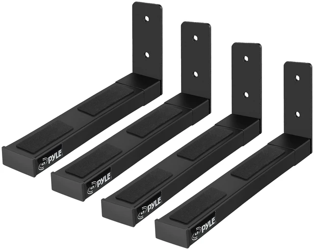 Main image of Adjustable Speaker Wall Mount Brackets - 2 Pack (4 Brackets) Extendable Steel Arms for Center Channel, Small or Large Speakers & Soundbars - 110 lbs Capacity, 6.7-11.8" Depth (Black)