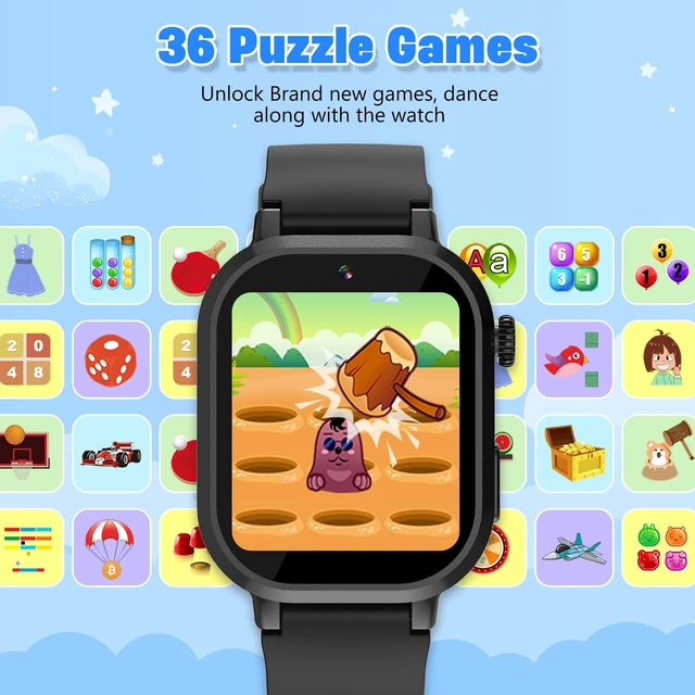 Alt view image 3 of 7 - Kids Waterproof Smart Watch Boys Gift Age 3-12 with 39 Game HD Touch Screen Music Player Video Camera Pedometer Alarm Clock Birthday Gift for 6 7 8 9 Year Olds Black
