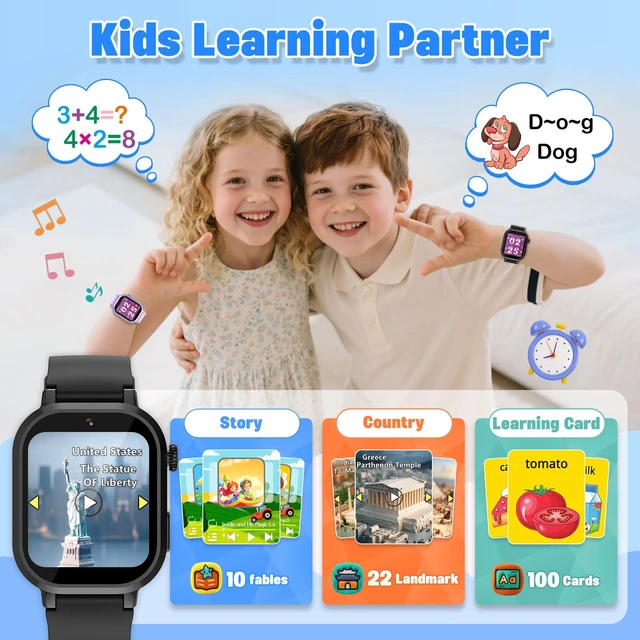 Alt view image 7 of 7 - Kids Waterproof Smart Watch Boys Gift Age 3-12 with 39 Game HD Touch Screen Music Player Video Camera Pedometer Alarm Clock Birthday Gift for 6 7 8 9 Year Olds Black