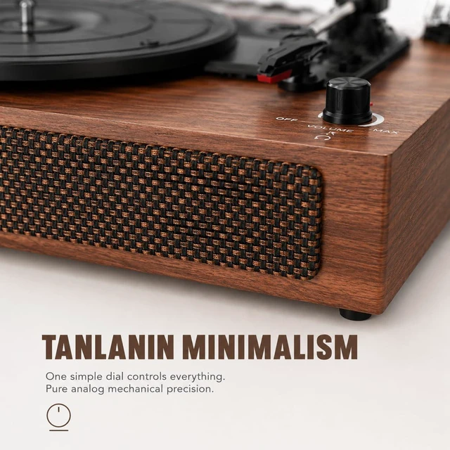 Alt view image 6 of 7 - Record Player with Speakers, 3-Speed Belt-Drive Turntable, Larger Brown Wood Cabinet with Stereo Speakers, RCA Output, AUX Input, Headphone Jack and Auto Stop Brown Wood