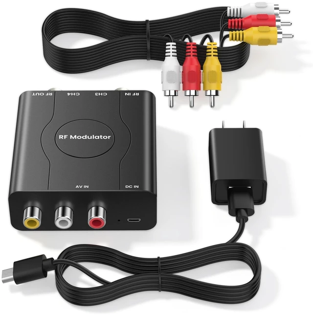 Main image of RF Modulator for TV, RCA to RF Coaxial Adapter with 3.3ft RCA Cable Channel 3/4 Switch for VHS/VCR/DVD Players Game Consoles, Converts AV Composite Video to Analog NTSC (Dark Grey)
