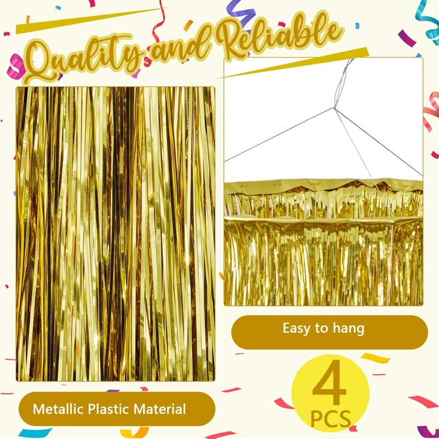 Alt view image 2 of 6 - 6 Pcs 3 Tier Metallic Tinsel Chandelier Shimmering Fringe Chandelier Decor Hanging Decoration Photo Booth Backdrop for Birthday Anniversary Wedding Party Supplies, 4 Ft(Gold)