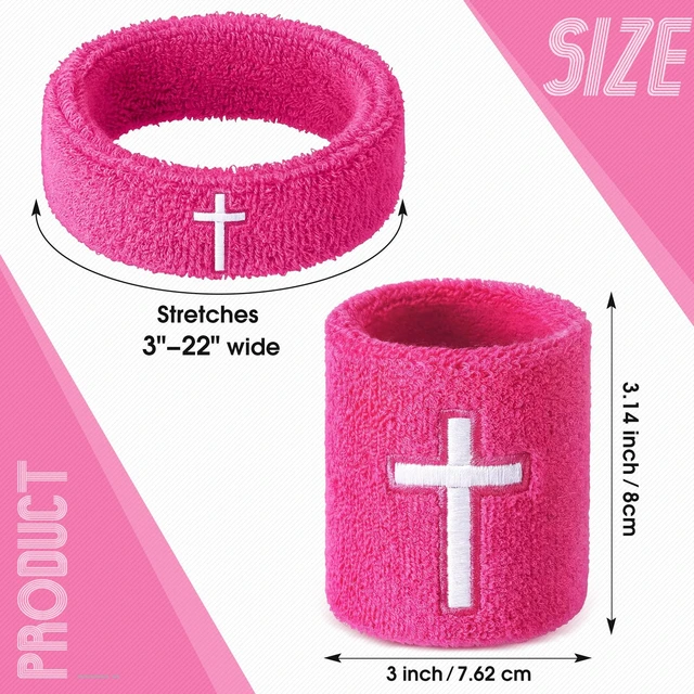 Alt view image 2 of 7 - Cross Bicep & Wrist Bands Absorbent Sweatband Set Christian, Breathable Soft Cotton, Wristbands Armbands for Football Baseball Players Sports Accessories, Men and Women