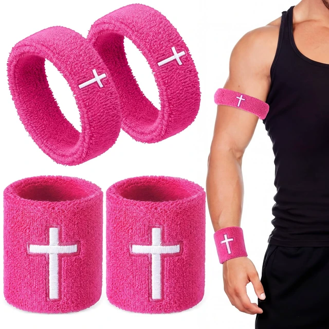 Alt view image 5 of 7 - Cross Bicep & Wrist Bands Absorbent Sweatband Set Christian, Breathable Soft Cotton, Wristbands Armbands for Football Baseball Players Sports Accessories, Men and Women