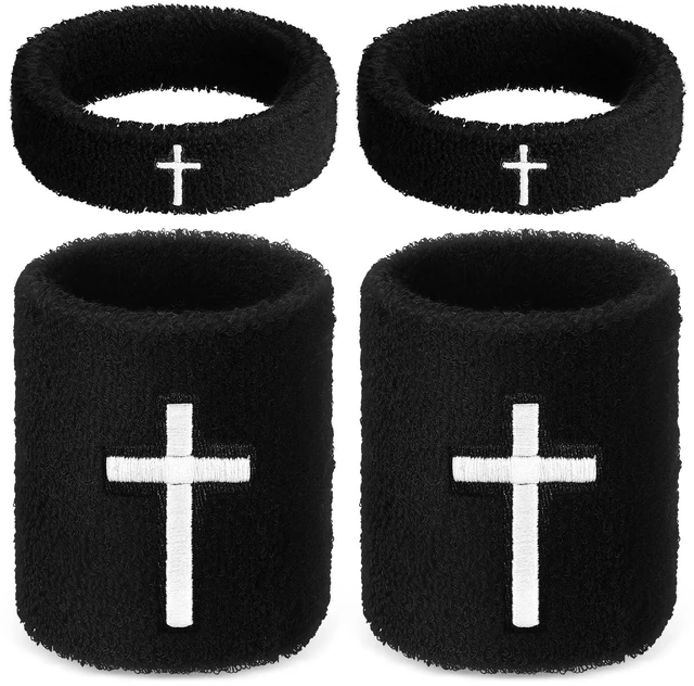 Main image of Cross Bicep & Wrist Bands Absorbent Sweatband Set Christian, Breathable Soft Cotton, Wristbands Armbands for Football Baseball Players Sports Accessories, Men and Women