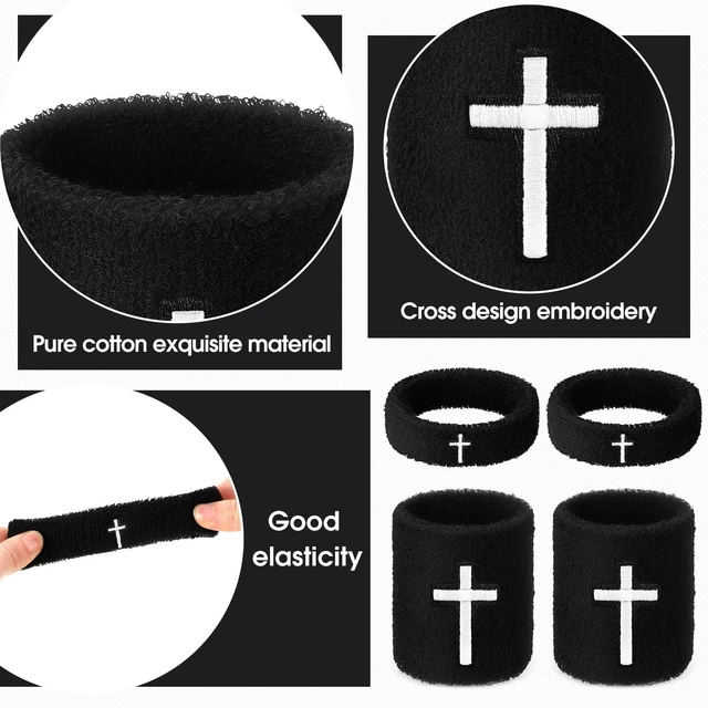 Alt view image 5 of 7 - Cross Bicep & Wrist Bands Absorbent Sweatband Set Christian, Breathable Soft Cotton, Wristbands Armbands for Football Baseball Players Sports Accessories, Men and Women