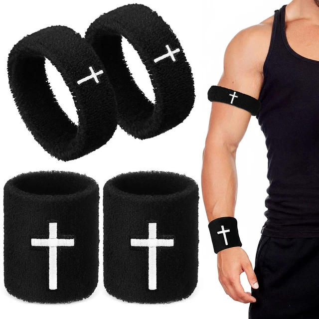 Alt view image 7 of 7 - Cross Bicep & Wrist Bands Absorbent Sweatband Set Christian, Breathable Soft Cotton, Wristbands Armbands for Football Baseball Players Sports Accessories, Men and Women