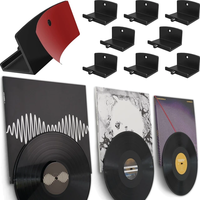Main image of Adhesive Vinyl Wall Mount (8-Pack) Dual Display Album and Disc, Strong Hold Record Holder Wall, Record-Safe Easy Installation, Album Wall Mount for 1LP and 2LP Black