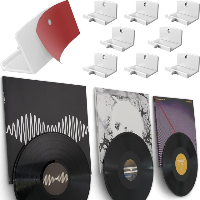 Main image of Adhesive Vinyl Wall Mount (8-Pack) Dual Display Album and Disc, Strong Hold Record Holder Wall, Record-Safe Easy Installation, Album Wall Mount for 1LP and 2LP White