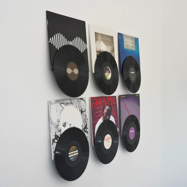 Alt view image 2 of 7 - Adhesive Vinyl Wall Mount (8-Pack) Dual Display Album and Disc, Strong Hold Record Holder Wall, Record-Safe Easy Installation, Album Wall Mount for 1LP and 2LP Black