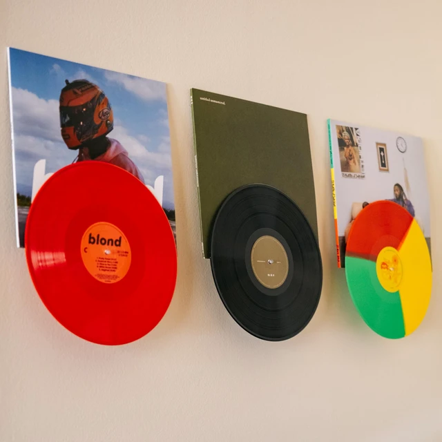 Alt view image 5 of 7 - Adhesive Vinyl Wall Mount (8-Pack) Dual Display Album and Disc, Strong Hold Record Holder Wall, Record-Safe Easy Installation, Album Wall Mount for 1LP and 2LP Clear