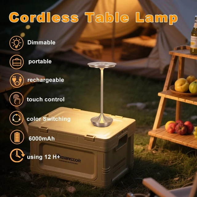 Alt view image 4 of 7 - Cordless Table Lamp Rechargeable, 6000mAh Battery Operated LED Table Lights Outdoor Portable Touch Dimmable Table Lamp for Bedroom Patio Cofee Restaurant Dining Home Set of 2-Silver