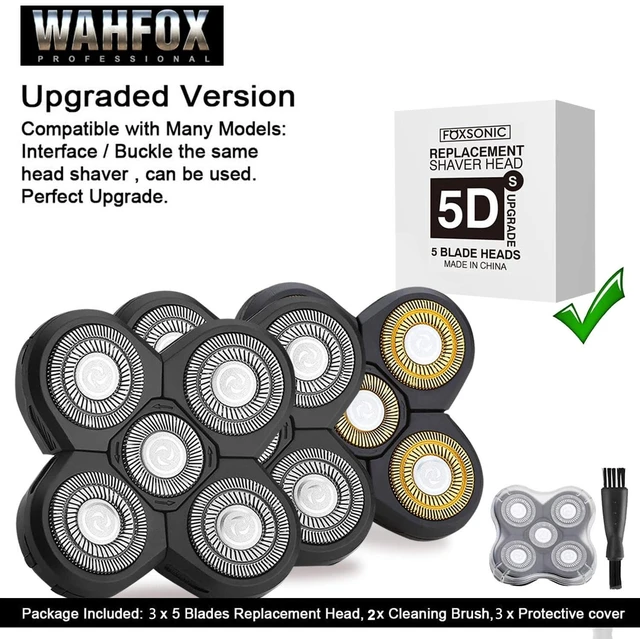 Alt view image 6 of 6 - Universal 3 PCS 5 Blades Head Shaver Replacement Heads for Mainstream Shaver Brands, Eelectric Shaver Replacement Replacement Blades (1 Gold + 2 Silver)