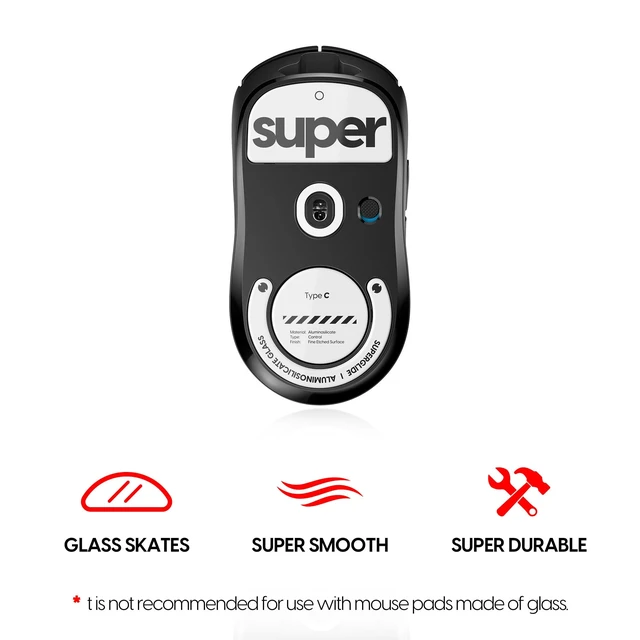 Alt view image 2 of 5 - Superglide Type-C Skates for GPro X Superlight 1, White Micro-Textured Control Surface, Smooth Glide, Precise Stopping Control, Durable Aluminosilicate Glass, Rounded Edges
