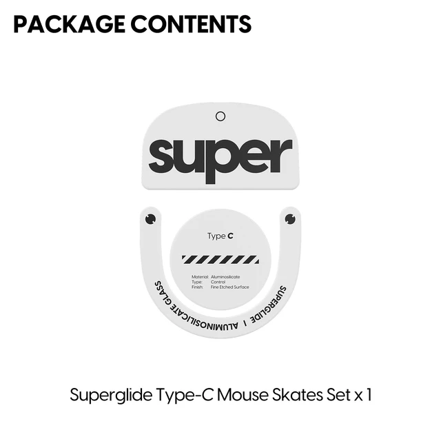Alt view image 4 of 5 - Superglide Type-C Skates for GPro X Superlight 2, White Micro-Textured Control Surface, Smooth Glide, Precise Stopping Control, Durable Aluminosilicate Glass, Rounded Edges