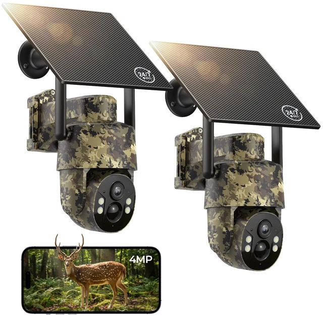 Main image of 4G LTE Cellular Trail Cameras, 2.5K 360° Live Always-On-Video Recording Solar Powered Game Camera with Night Vision Motion Activated Waterproof, Built-in SIM Card, No WiFi Needed Security Cam 2 Pcs
