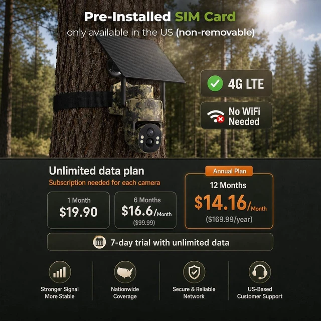 Alt view image 4 of 7 - 4G LTE Cellular Trail Cameras, 2.5K 360° Live Always-On-Video Recording Solar Powered Game Camera with Night Vision Motion Activated Waterproof, Built-in SIM Card, No WiFi Needed Security Cam 2 Pcs