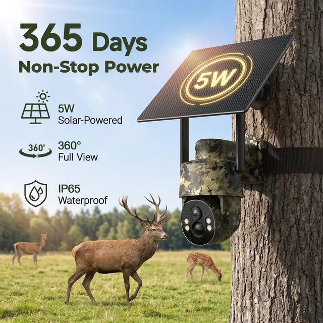 Alt view image 7 of 7 - 4G LTE Cellular Trail Cameras, 2.5K 360° Live Always-On-Video Recording Solar Powered Game Camera with Night Vision Motion Activated Waterproof, Built-in SIM Card, No WiFi Needed Security Cam 2 Pcs