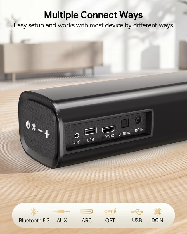 Alt view image 4 of 7 - Suntrok Soundbar for TV, 2.0CH Home Theater Bluetooth 5.3 Center-Channel Speaker with 2 Wireless Karaoke Mics, Surround Sound System with HDMI ARC/Optical/AUX/USB, for Movie/Music/News Family Party