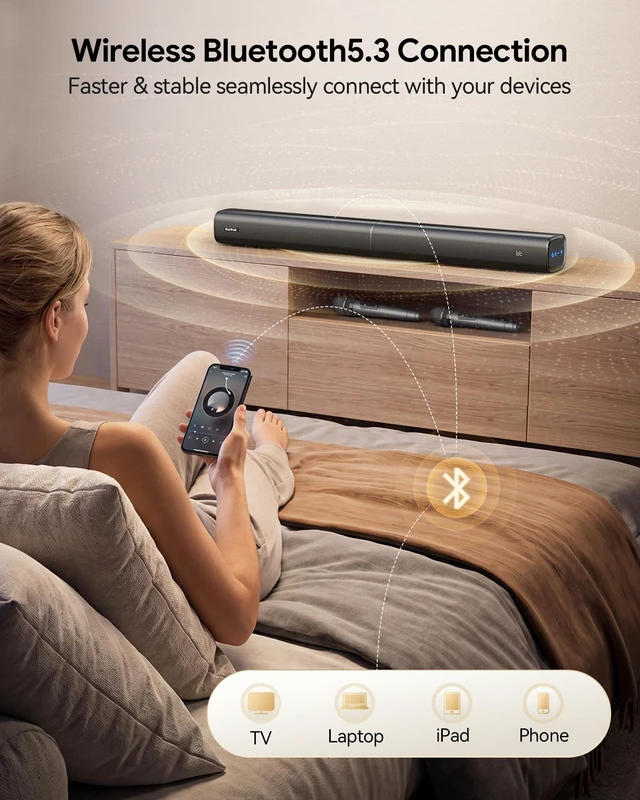 Alt view image 5 of 7 - Suntrok Soundbar for TV, 2.0CH Home Theater Bluetooth 5.3 Center-Channel Speaker with 2 Wireless Karaoke Mics, Surround Sound System with HDMI ARC/Optical/AUX/USB, for Movie/Music/News Family Party