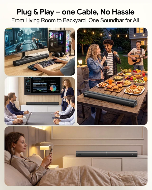 Alt view image 7 of 7 - Suntrok Soundbar for TV, 2.0CH Home Theater Bluetooth 5.3 Center-Channel Speaker with 2 Wireless Karaoke Mics, Surround Sound System with HDMI ARC/Optical/AUX/USB, for Movie/Music/News Family Party