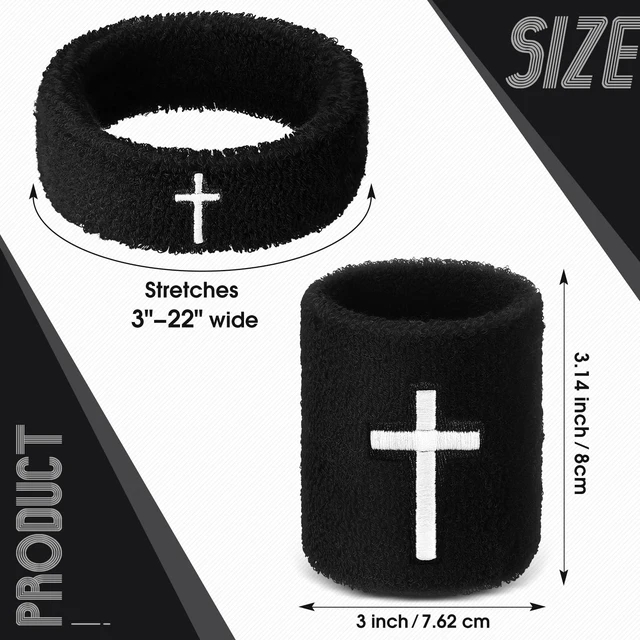 Alt view image 2 of 7 - Cross Bicep & Wrist Bands Absorbent Sweatband Set Christian, Breathable Soft Cotton, Wristbands Armbands for Football Baseball Players Sports Accessories, Men and Women