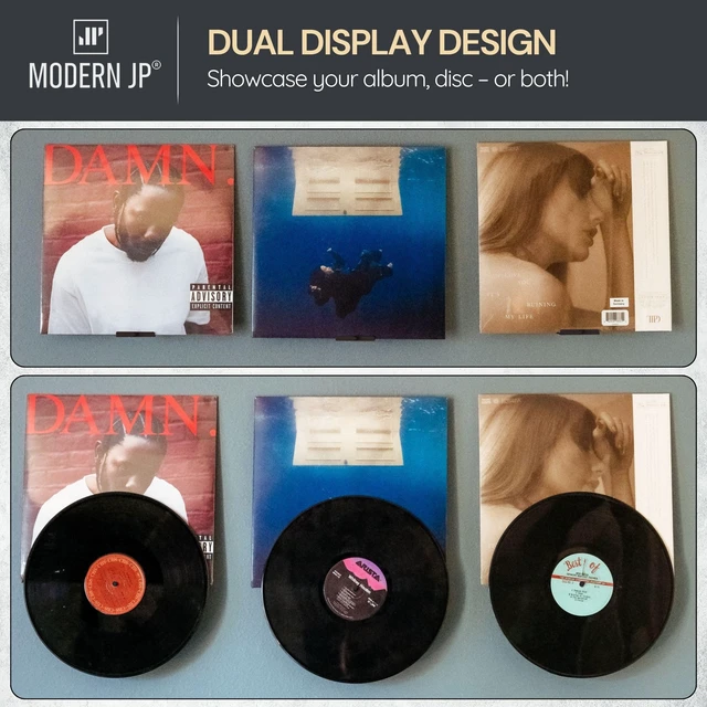 Alt view image 4 of 7 - Adhesive Vinyl Wall Mount (8-Pack) Dual Display Album and Disc, Strong Hold Record Holder Wall, Record-Safe Easy Installation, Album Wall Mount for 1LP and 2LP Black