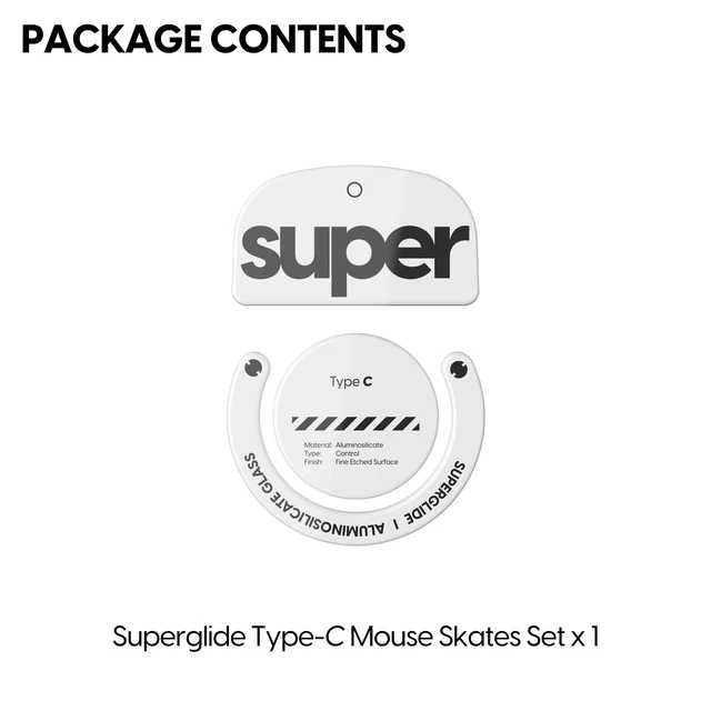 Alt view image 4 of 5 - Superglide Type-C Skates for GPro X Superlight 1, White Micro-Textured Control Surface, Smooth Glide, Precise Stopping Control, Durable Aluminosilicate Glass, Rounded Edges