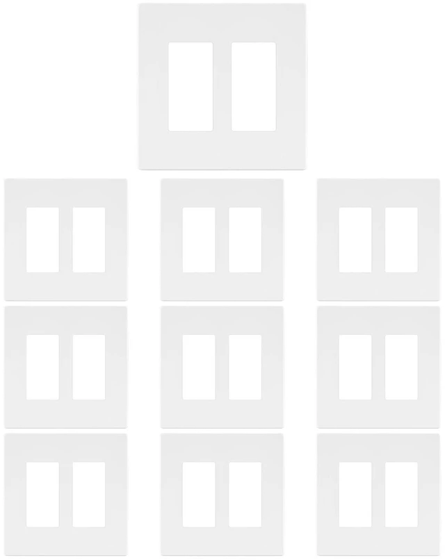Main image of 10 Pack 2-Gang Wall Plate Cover, Dual Gang Rectangular Frame for Switches, Outlets or Low Voltage Inserts, White