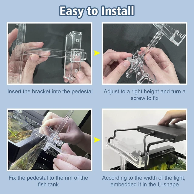 Alt view image 4 of 6 - Aquarium Light Riser Adjustable, Clear Acrylic Fish Tank LED Light Stand Aquarium Lamp Holder Bracket Kit 2pcs Transparent Support for Width 2.5-4.4 Inches Light with Extendable Bracket