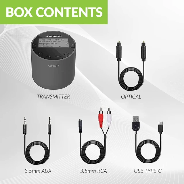 Alt view image 7 of 7 - Orbit Bluetooth 5.0 Audio Transmitter for TV with 5.1 Surround Sound Passthrough Support, Class 1 Long Range, LED Display, Dual Link, 100% TV Compatibility Delivers No Lip sync Delay