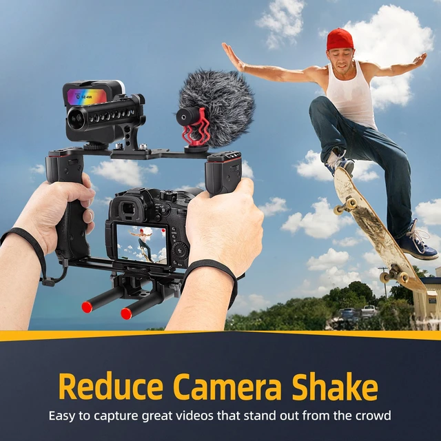 Alt view image 3 of 7 - All-in-One Video Rig Kit, Aluminum Handheld Camera Cage with RGB Video Light, Microphone, Top Handle,15mm Rod Guide, Extension Rods & Carrying Case for Filmmaking Vlogging Recording etc