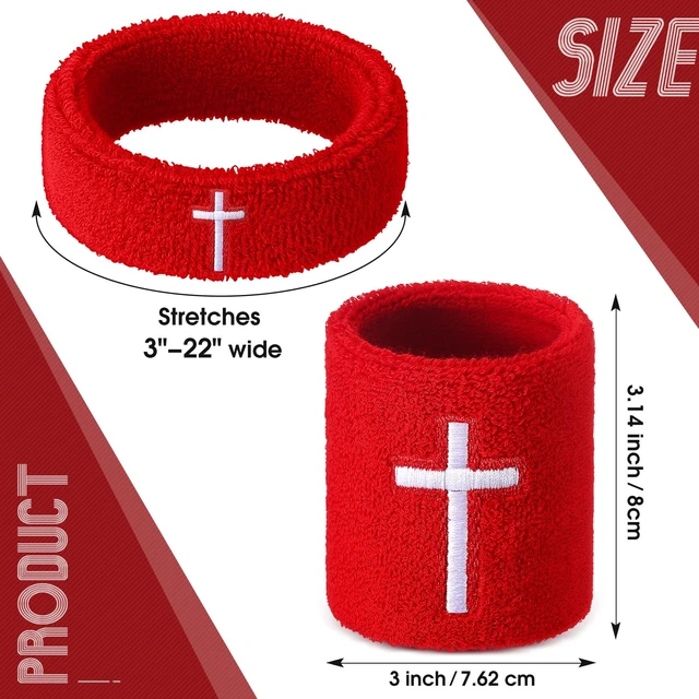 Alt view image 2 of 7 - Cross Bicep & Wrist Bands Absorbent Sweatband Set Christian, Breathable Soft Cotton, Wristbands Armbands for Football Baseball Players Sports Accessories, Men and Women