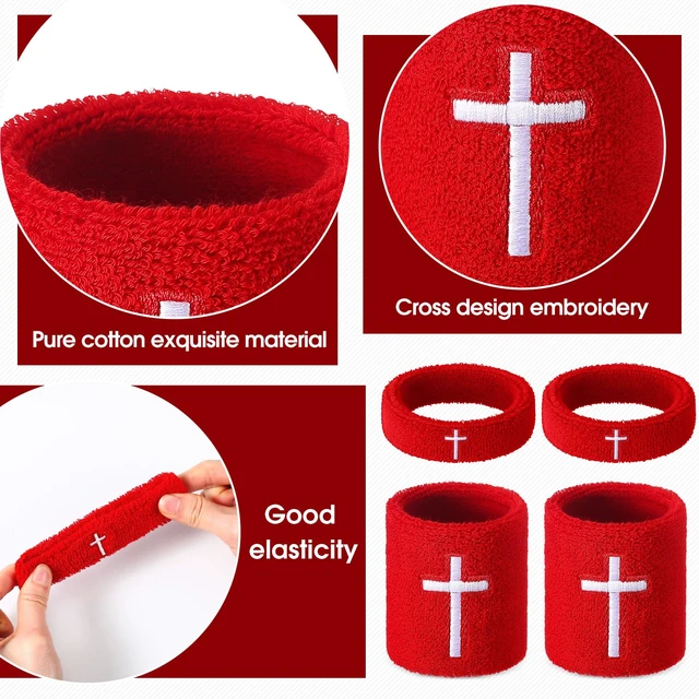 Alt view image 5 of 7 - Cross Bicep & Wrist Bands Absorbent Sweatband Set Christian, Breathable Soft Cotton, Wristbands Armbands for Football Baseball Players Sports Accessories, Men and Women