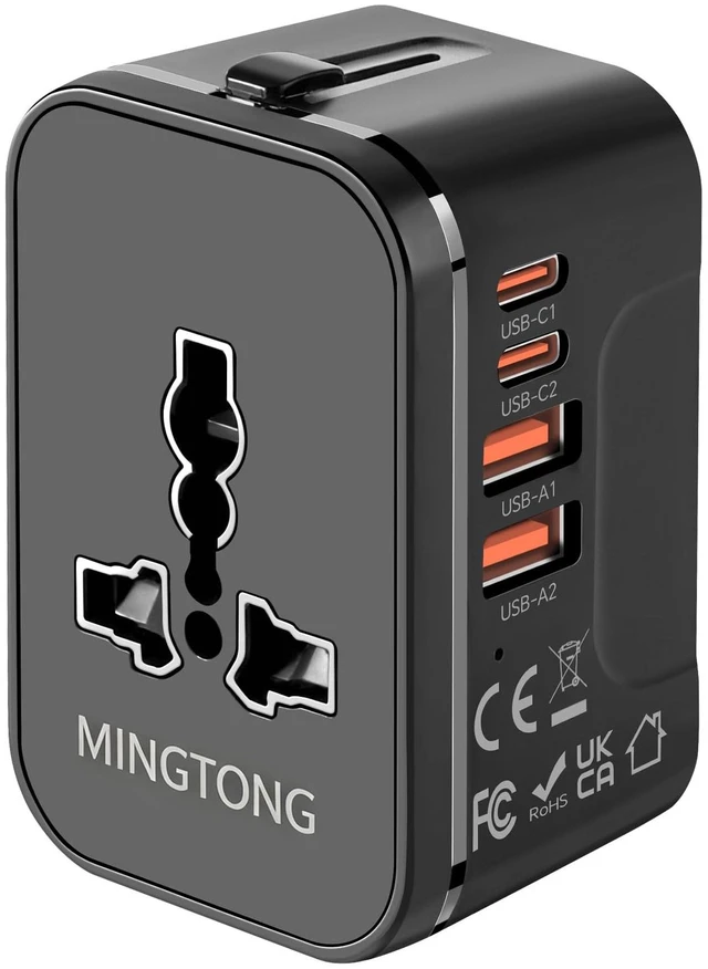 Main image of Universal Travel Adapter Fast Charge International Power Plug Adapter 4 USB 2 USB-C & 2 USB-A Quick charging, All-in-One Worldwide Adaptor Converter, GaN Smart Wall Charger, for US EU UK AUS Asia