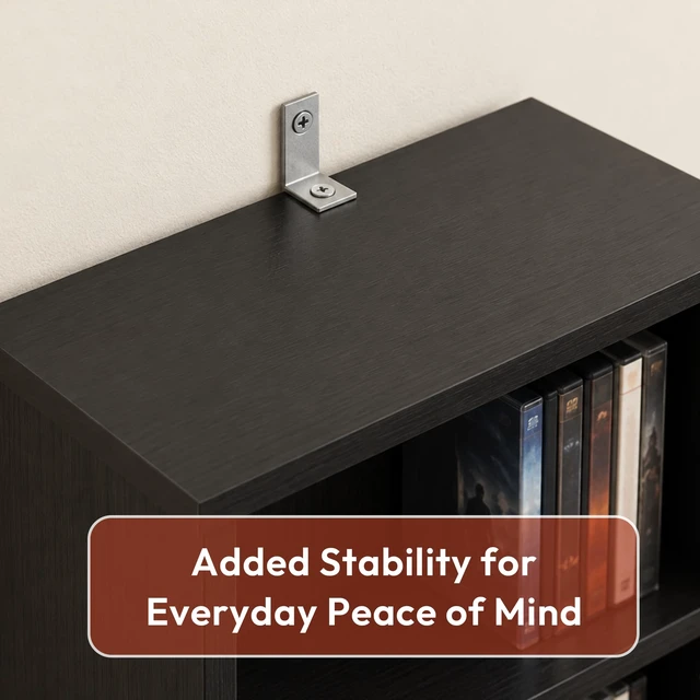 Alt view image 7 of 7 - 9-Shelf Tall Narrow CD Rack, DVD Storage Cabinets with Adjustable Shelves, Easy Assembly DVD Shelf, Media Shelf for CD Blueray Game Disc, for Home Office, Living Room, Americano