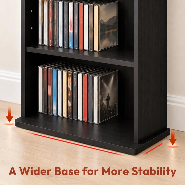 Alt view image 5 of 7 - 9-Shelf Tall Narrow CD Rack, DVD Storage Cabinets with Adjustable Shelves, Easy Assembly DVD Shelf, Media Shelf for CD Blueray Game Disc, for Home Office, Living Room, Americano