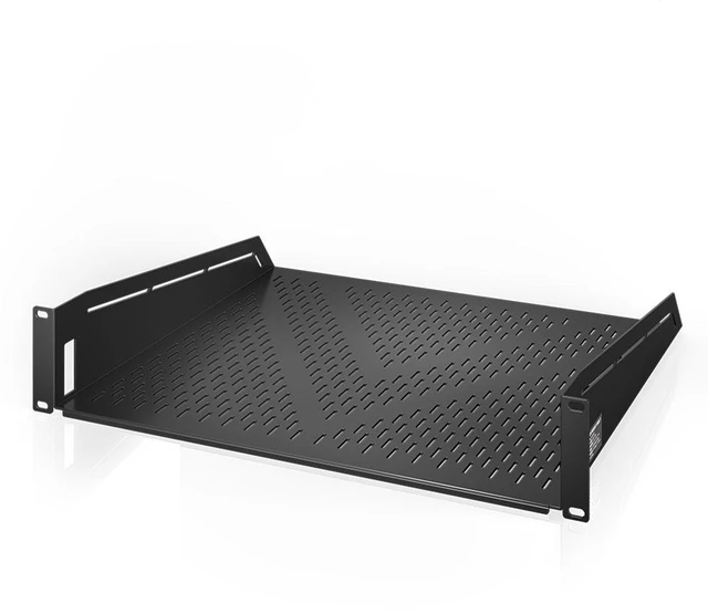 Main image of Vented Rack Shelf 2U, 16" Deep for 19" Servers & Racks 100 lb Capacity, Heavy-Duty 2.4mm Cold-Rolled Steel Cantilever Shelf with Airflow Vents for Network, IT, Audio Video AV Racks