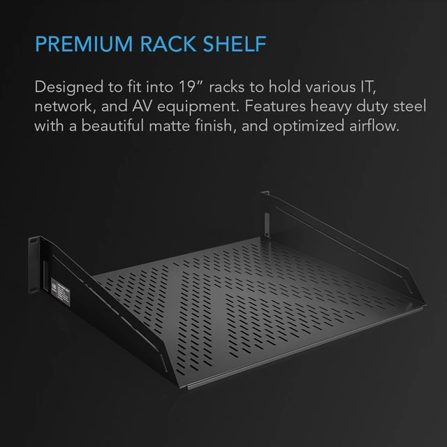 Alt view image 3 of 6 - Vented Rack Shelf 2U, 16" Deep for 19" Servers & Racks 100 lb Capacity, Heavy-Duty 2.4mm Cold-Rolled Steel Cantilever Shelf with Airflow Vents for Network, IT, Audio Video AV Racks