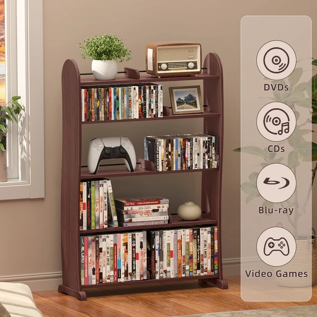 Alt view image 4 of 7 - DVD Storage Cabinet, 5-Tier DVD Shelf and CD Rack, Walnut Adjustable Dividers for CDs, Blu-Ray, Video Games and Books With a Freestanding Media Shelf