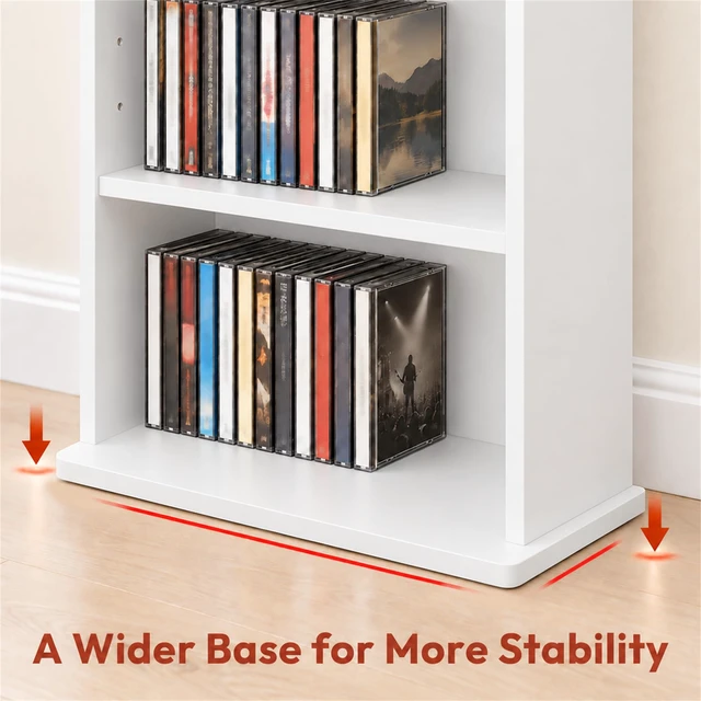 Alt view image 5 of 7 - 9-Shelf Tall Narrow CD Rack, DVD Storage Cabinets with Adjustable Shelves, Easy Assembly DVD Shelf, Media Shelf for CD Blueray Game Disc, for Home Office, Living Room, White