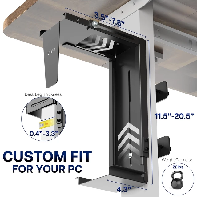 Alt view image 5 of 7 - Black Clamp-on Desk Leg PC Mount, MOUNT-PC01C 3.5-7.8 in Wide Adjustable Computer Mount, Under Desk CPU Case Machine Holder with Tool-Free Installation, Holds 22 lbs