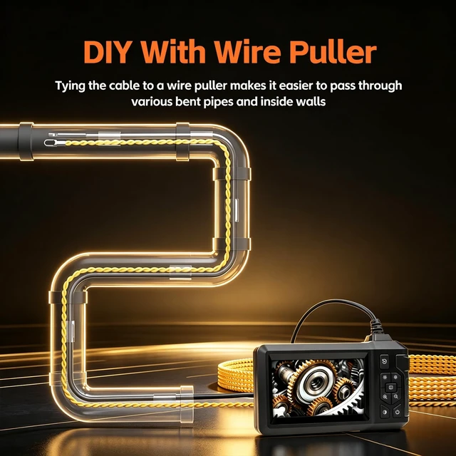 Alt view image 7 of 7 - Endoscope Camera with Light, Dual Lens Borescope Camera with 4.3" IPS Screen, 1080P HD with 8 LED Lights, 49.2FT Semi-Rigid Cord Bore Scope,Waterproof Sewer Borescope,Gadgets for Men & Tools for Men