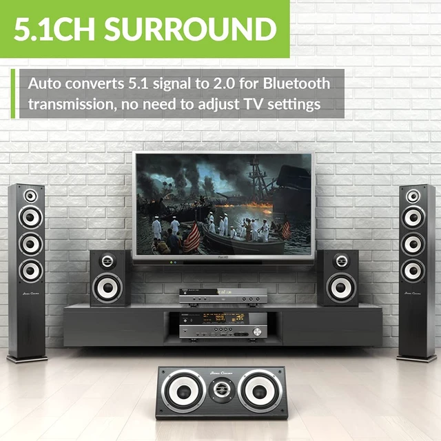 Alt view image 3 of 7 - Orbit Bluetooth 5.0 Audio Transmitter for TV with 5.1 Surround Sound Passthrough Support, Class 1 Long Range, LED Display, Dual Link, 100% TV Compatibility Delivers No Lip sync Delay