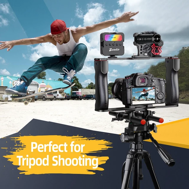 Alt view image 4 of 7 - All-in-One Video Rig Kit, Aluminum Handheld Camera Cage with RGB Video Light, Microphone, Top Handle,15mm Rod Guide, Extension Rods & Carrying Case for Filmmaking Vlogging Recording etc