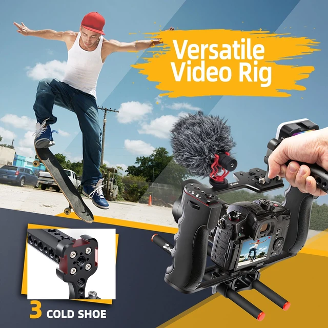 Alt view image 5 of 7 - All-in-One Video Rig Kit, Aluminum Handheld Camera Cage with RGB Video Light, Microphone, Top Handle,15mm Rod Guide, Extension Rods & Carrying Case for Filmmaking Vlogging Recording etc