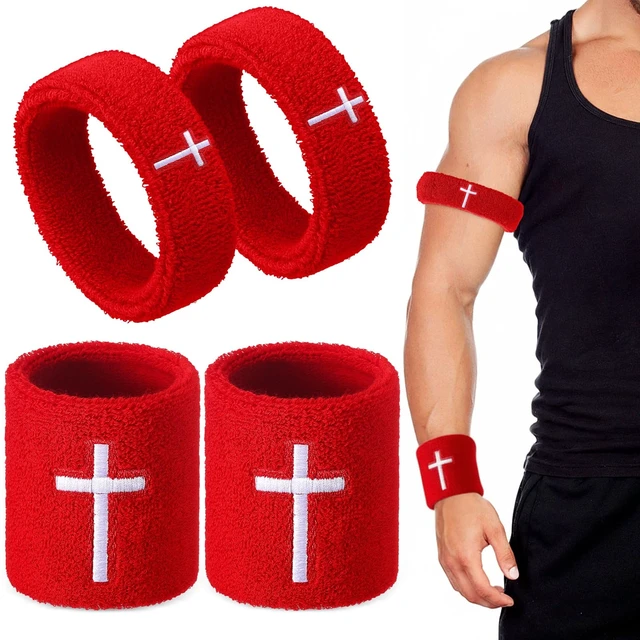 Alt view image 4 of 7 - Cross Bicep & Wrist Bands Absorbent Sweatband Set Christian, Breathable Soft Cotton, Wristbands Armbands for Football Baseball Players Sports Accessories, Men and Women